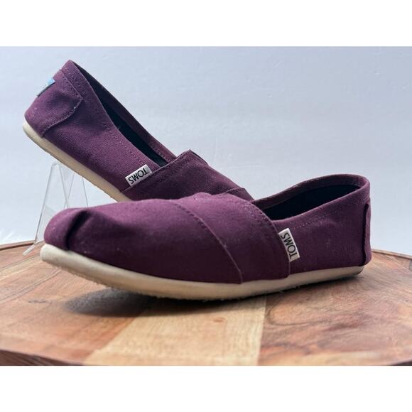 TOMS Shoes Womens Size 7 Burgundy Classic Alpargata Slip On Flats Canvas Comfort - Picture 6 of 14